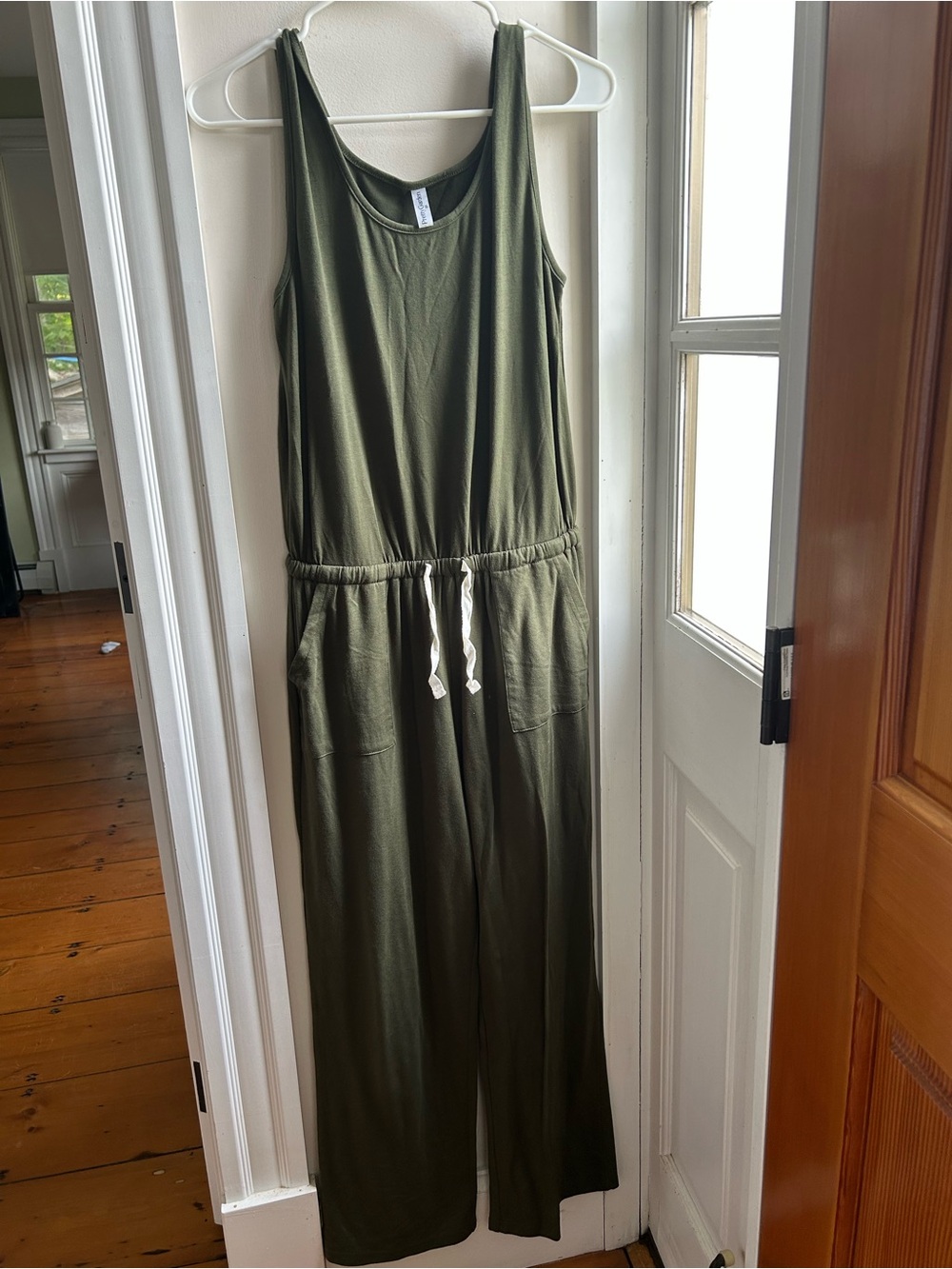 Sleeveless Olive Drawstring Wide-Leg Jumpsuit